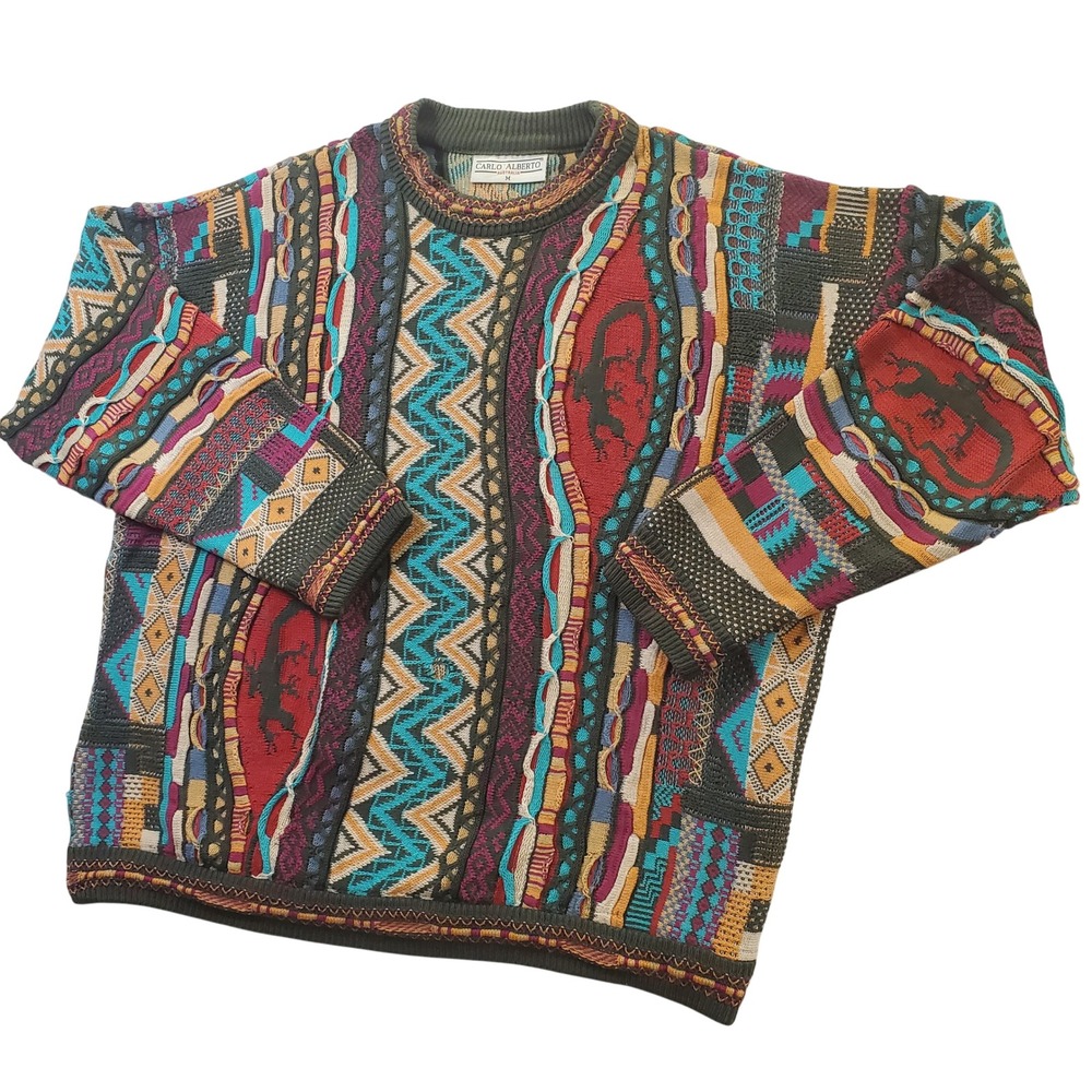 Carlo Alberto Australia Vintage 3D Knit Sweater Mens Medium Coogi Style Cotton